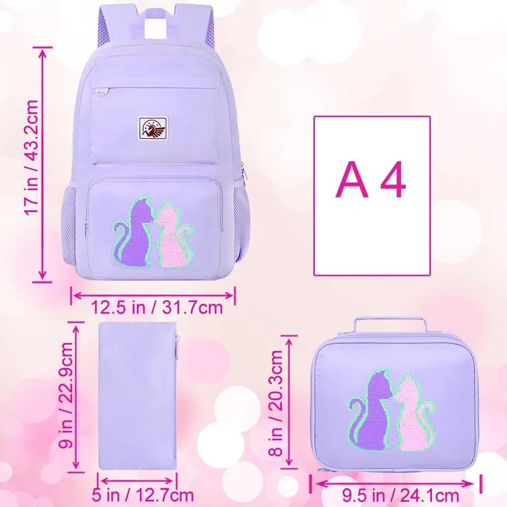 AGSDON 3PCS Backpack for Girls Set, Laptop College School Bookbag and lunch bog, Water Resistant Backpacks