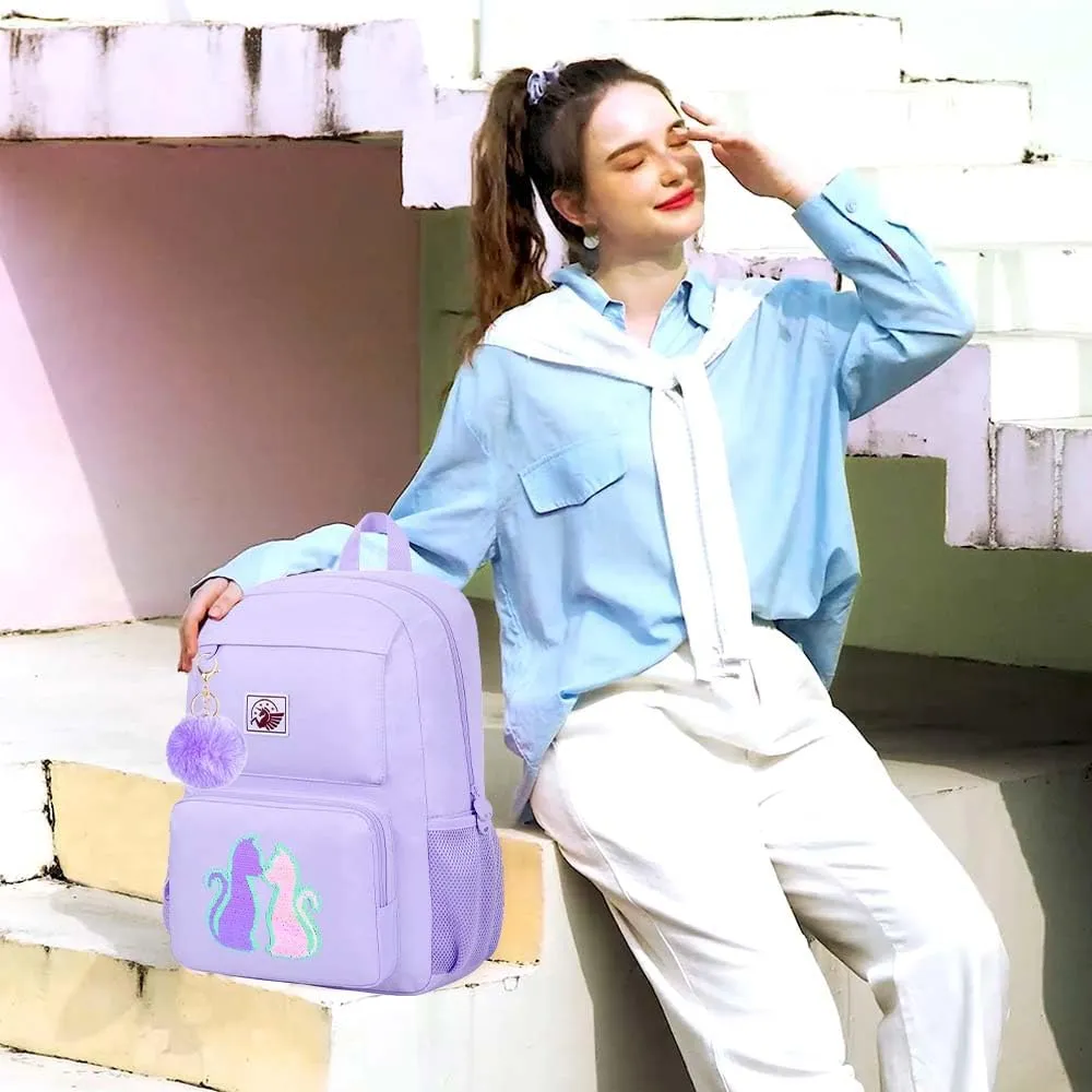 AGSDON 3PCS Backpack for Girls Set, Laptop College School Bookbag and lunch bog, Water Resistant Backpacks