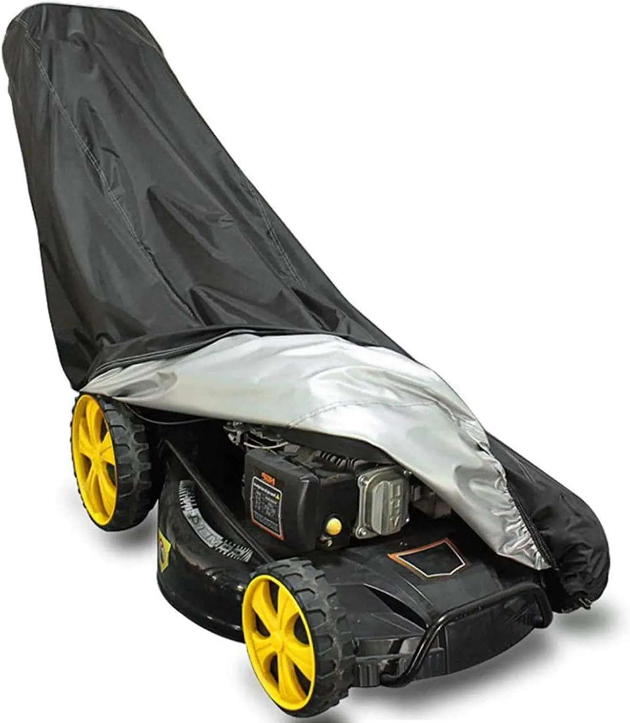 Ailelan Lawn Mower Cover 420D - Outdoor Push Mower Cover Waterproof Heavy Duty Lawn Mower Cover with Storage Bag & Drawstring, 75x26x43 inches, Black