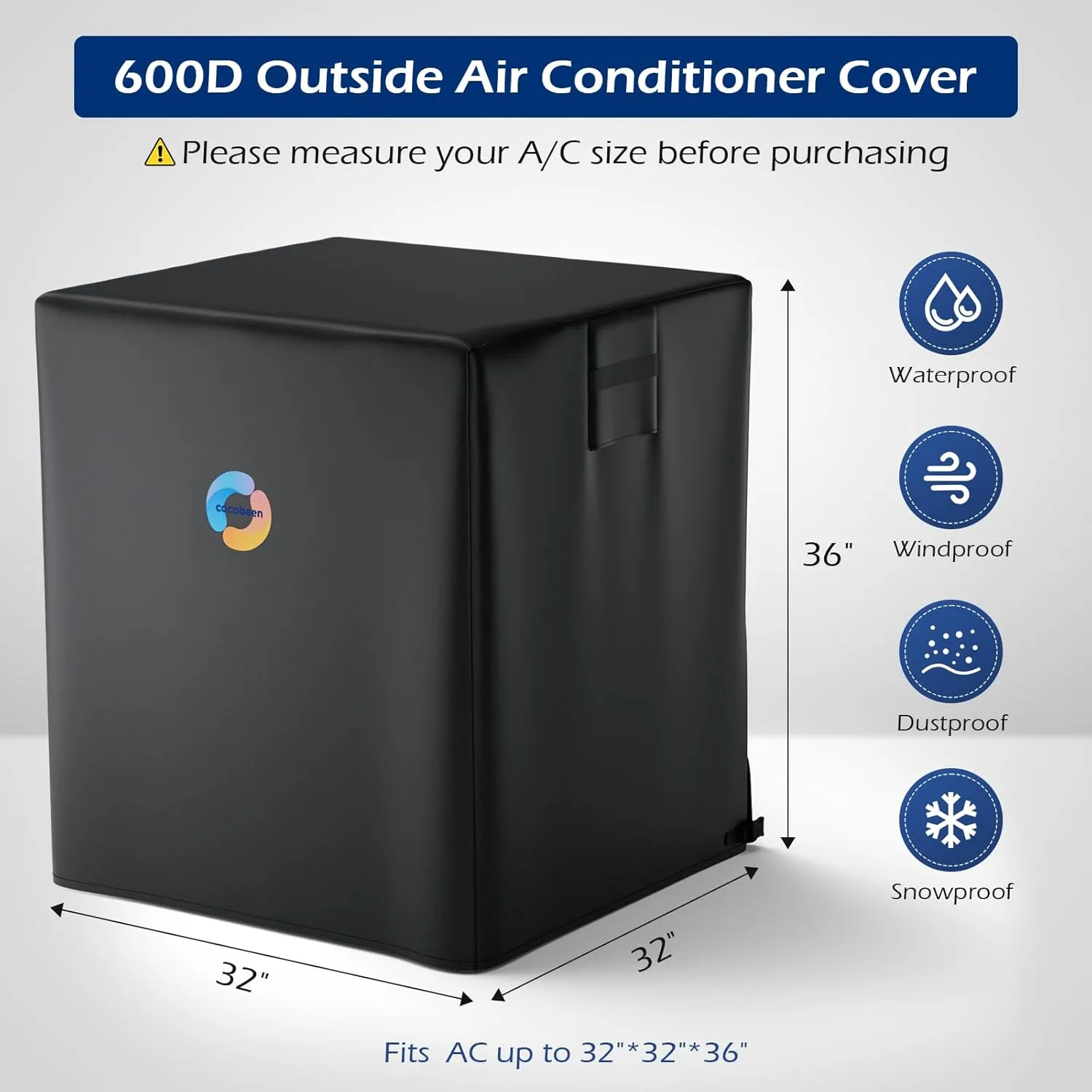 Air Conditioner Cover for Outside -600D Waterproof AC Units Cover Outdoor for Winter Fits Up to 32 x 32 x 36 Inches