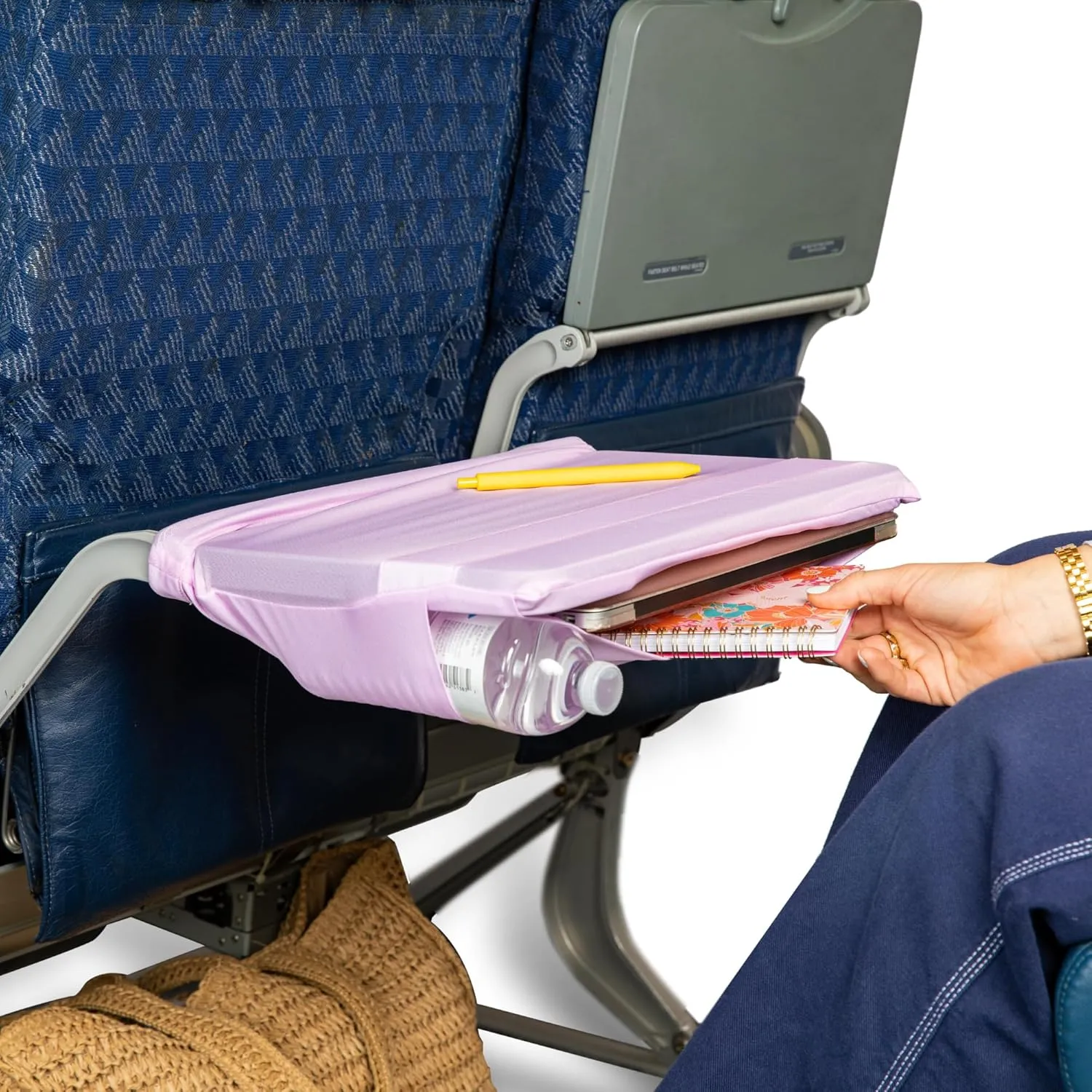 Airplane Tray Organizer/Tote with 4 Storage Pockets, Back Seat Airplane Tray Cover, Converts into a Drawstring Tote, Washable, Durable & Lightweight (2.8 oz) Airplane Travel Essentials