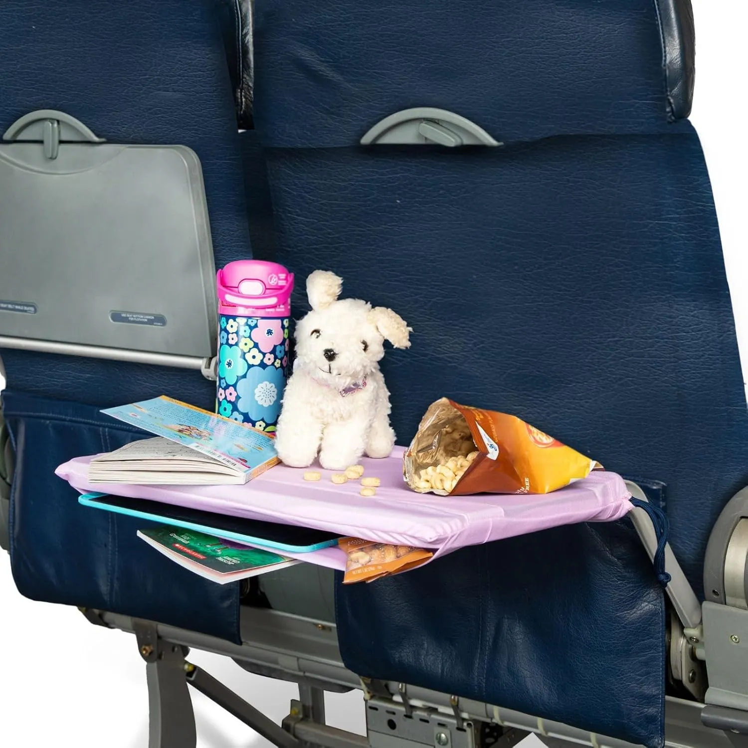 Airplane Tray Organizer/Tote with 4 Storage Pockets, Back Seat Airplane Tray Cover, Converts into a Drawstring Tote, Washable, Durable & Lightweight (2.8 oz) Airplane Travel Essentials