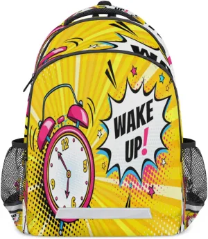 Alarm Clock Backpack with Reflective Strip, Wake Up Letter Lightweight Backpack Travel Bag Casual Daypack Laptop Bag