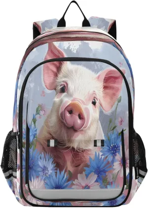 ALAZA Cute Baby Pig with Cornflowers School Backpacks Travel Laptop Bag Kids Bookbag for Girls Boys Teens Women Men