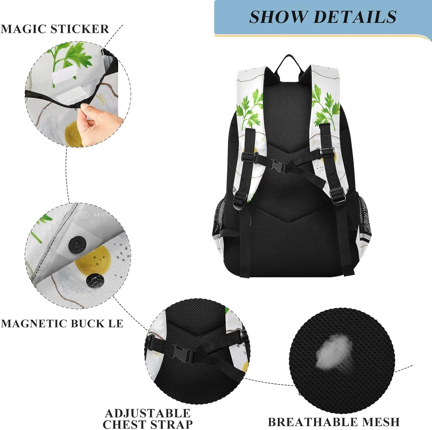 ALAZA Fried Eggs Parsley and Fork Casual Daypacks Outdoor Backpack