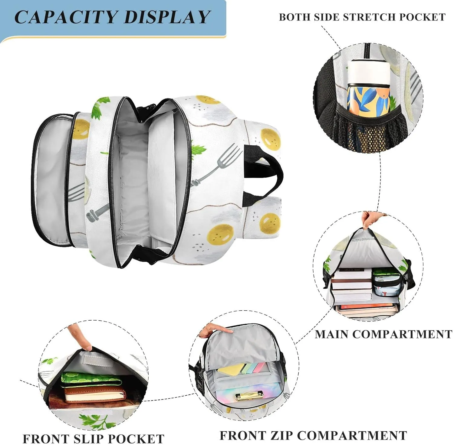 ALAZA Fried Eggs Parsley and Fork Casual Daypacks Outdoor Backpack
