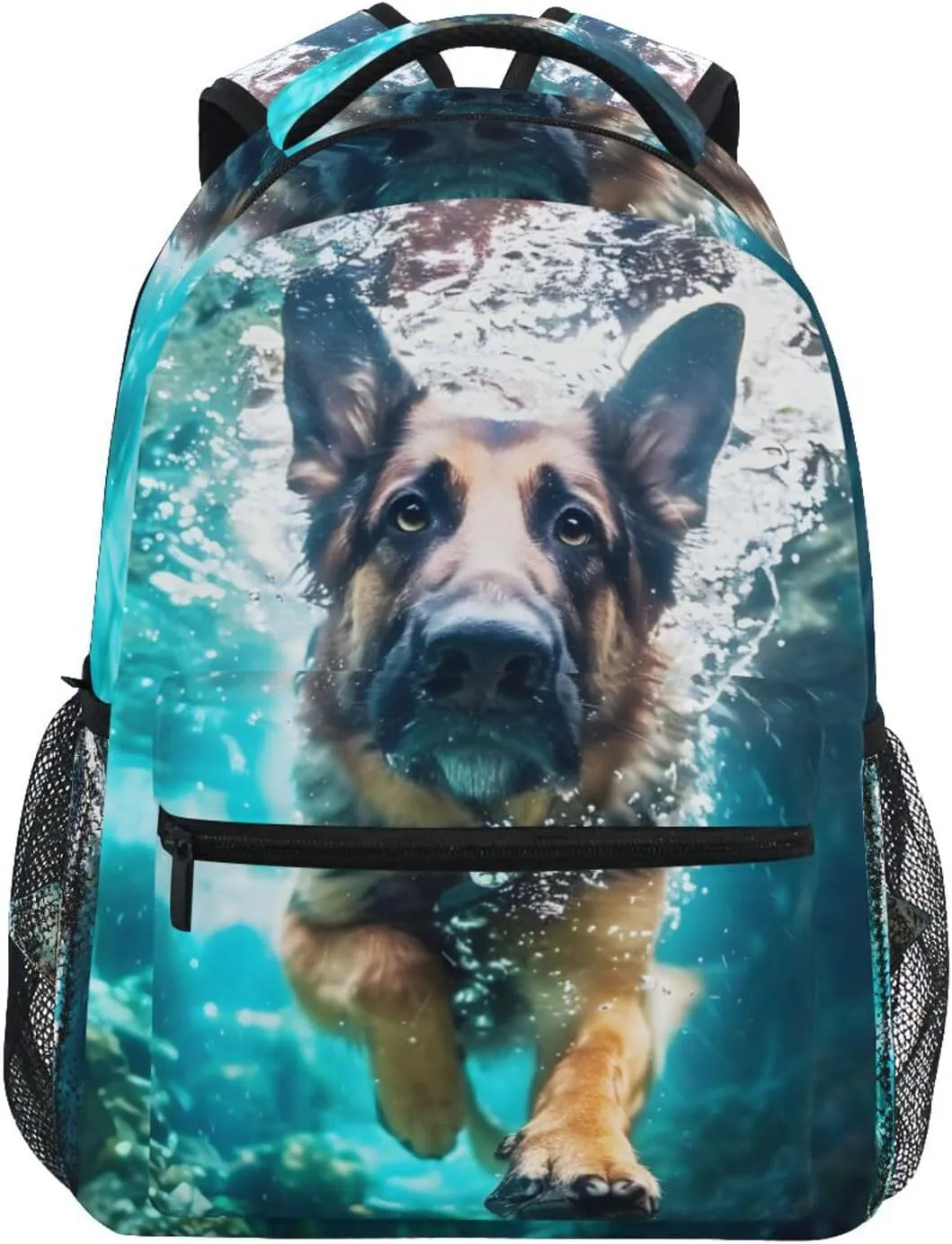 ALAZA German Shepherd Dog Swimming Underwater Kid's Shool Backpack for Girls Boys,Laptop Travel Backpack for Elementary Middle School Bag Teenagers Bookbag with Comfy Shoulder Starp,16.9" H
