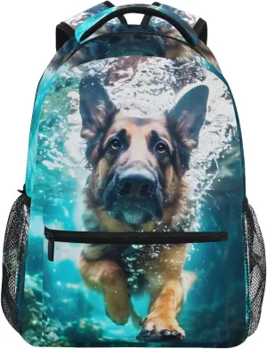 ALAZA German Shepherd Dog Swimming Underwater Kid's Shool Backpack for Girls Boys,Laptop Travel Backpack for Elementary Middle School Bag Teenagers Bookbag with Comfy Shoulder Starp,16.9" H