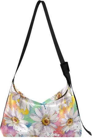 ALAZA Watercolor Daisy Flower Floral Botanical Womens Tote Bag Leather Shoulder Bag For Women Men Large Hobo Cross Body Bags Handbag