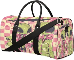 Alien Pattern Travel Duffel Bag for Women Men Foldable Sport Gym Tote Bag Lightweight Waterproof Weekender Overnight Bag for Weekend Holiday Gym Swim Yoga