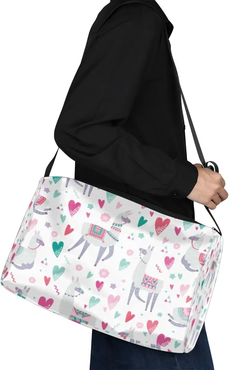 Alpaca Heart Small Gym Bag for Men Women Workout Sport Duffle Bag Waterproof Weekender Overnight Bag Lightweight Carry on Tote Bag Crossbody Shoulder Travel Bag for Swim Yoge Dance