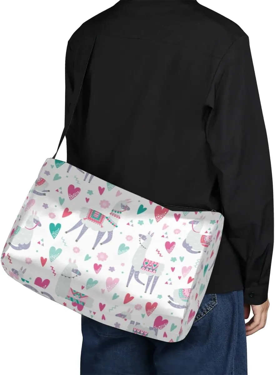 Alpaca Heart Small Gym Bag for Men Women Workout Sport Duffle Bag Waterproof Weekender Overnight Bag Lightweight Carry on Tote Bag Crossbody Shoulder Travel Bag for Swim Yoge Dance