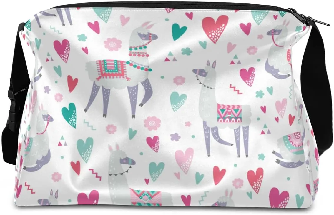 Alpaca Heart Small Gym Bag for Men Women Workout Sport Duffle Bag Waterproof Weekender Overnight Bag Lightweight Carry on Tote Bag Crossbody Shoulder Travel Bag for Swim Yoge Dance