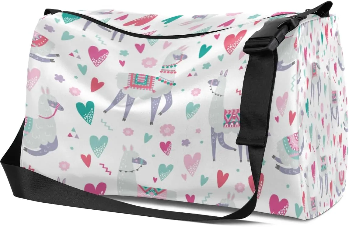 Alpaca Heart Small Gym Bag for Men Women Workout Sport Duffle Bag Waterproof Weekender Overnight Bag Lightweight Carry on Tote Bag Crossbody Shoulder Travel Bag for Swim Yoge Dance