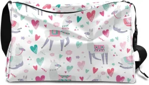 Alpaca Heart Small Gym Bag for Men Women Workout Sport Duffle Bag Waterproof Weekender Overnight Bag Lightweight Carry on Tote Bag Crossbody Shoulder Travel Bag for Swim Yoge Dance