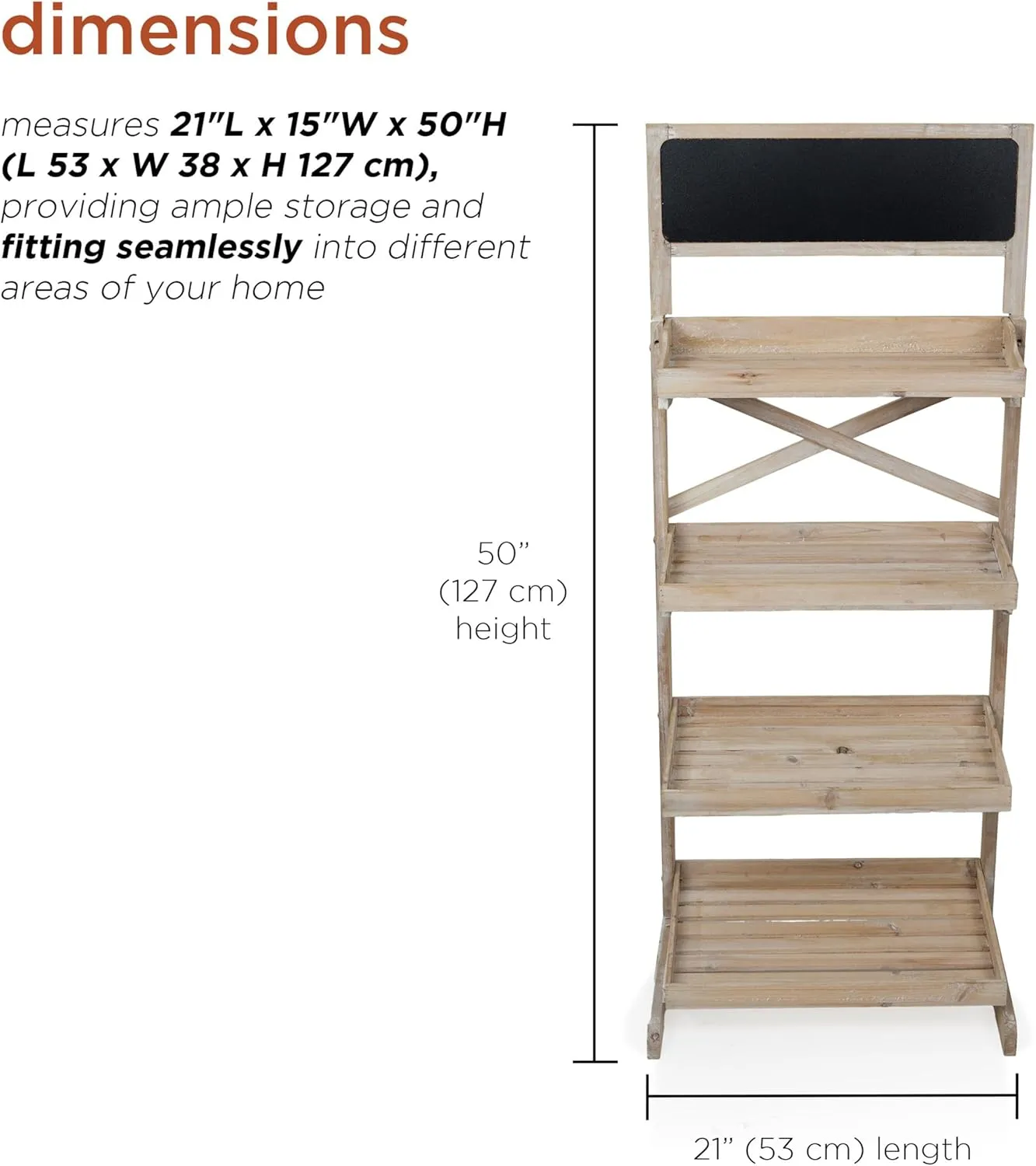 Alpine Corporation MBB164 Wood 4-Tier Storage Organizer with Chalkboard, Rustic Wooden Display Rack for Books, Plants, Decor