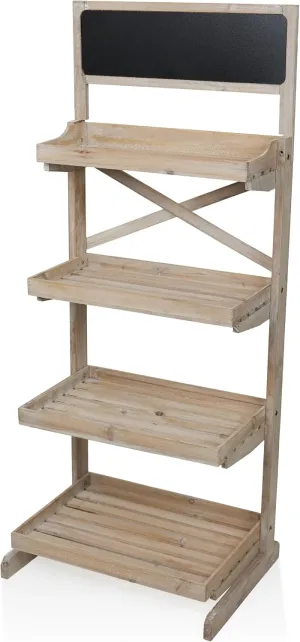 Alpine Corporation MBB164 Wood 4-Tier Storage Organizer with Chalkboard, Rustic Wooden Display Rack for Books, Plants, Decor