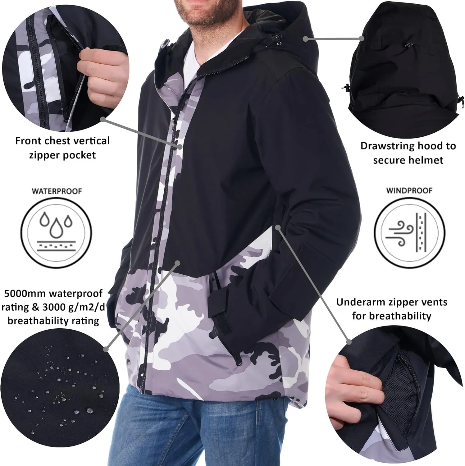 Alpine Swiss Mens Waterproof Ski Jacket Hooded Snowboarding Coat Warm Winter Snow Jacket Raincoat