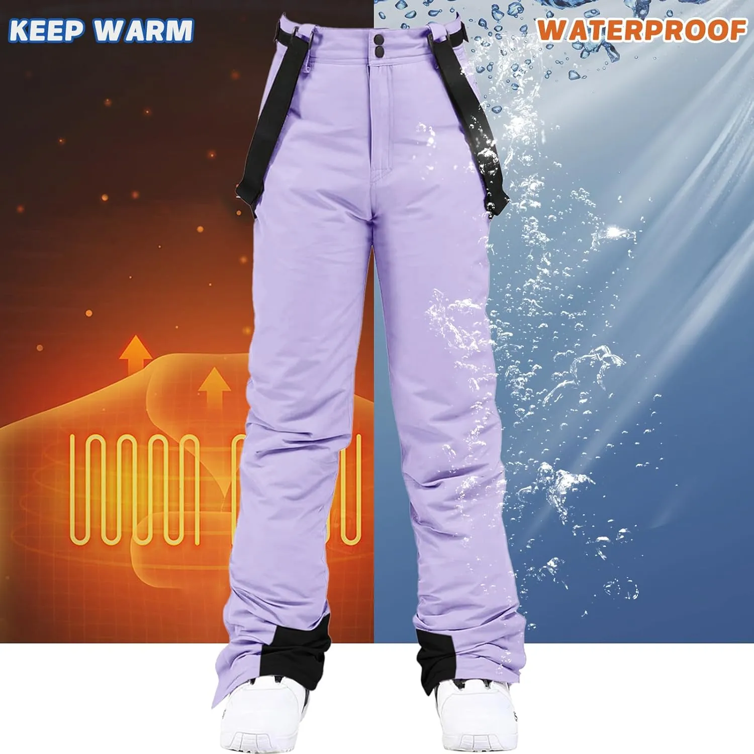 ALSOGO Women's Insulated Snow Pants Winter Warm Ski Pant Outdoor Waterproof Snowboard Bibs with Detachable Suspender