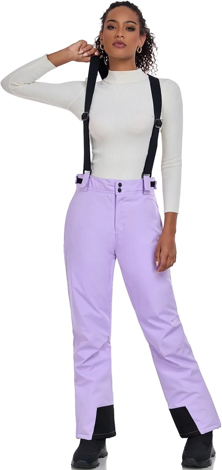ALSOGO Women's Insulated Snow Pants Winter Warm Ski Pant Outdoor Waterproof Snowboard Bibs with Detachable Suspender