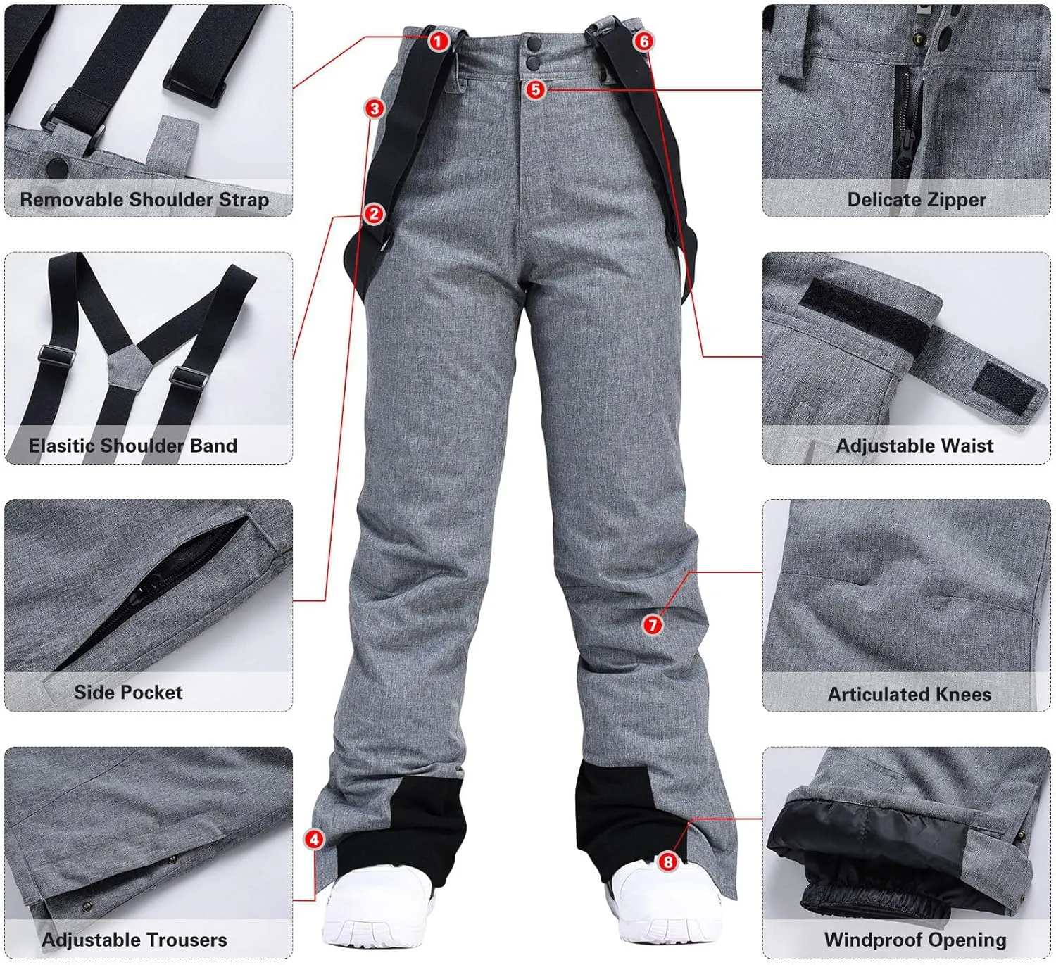 ALSOGO Women's Insulated Snow Pants Winter Warm Ski Pant Outdoor Waterproof Snowboard Bibs with Detachable Suspender
