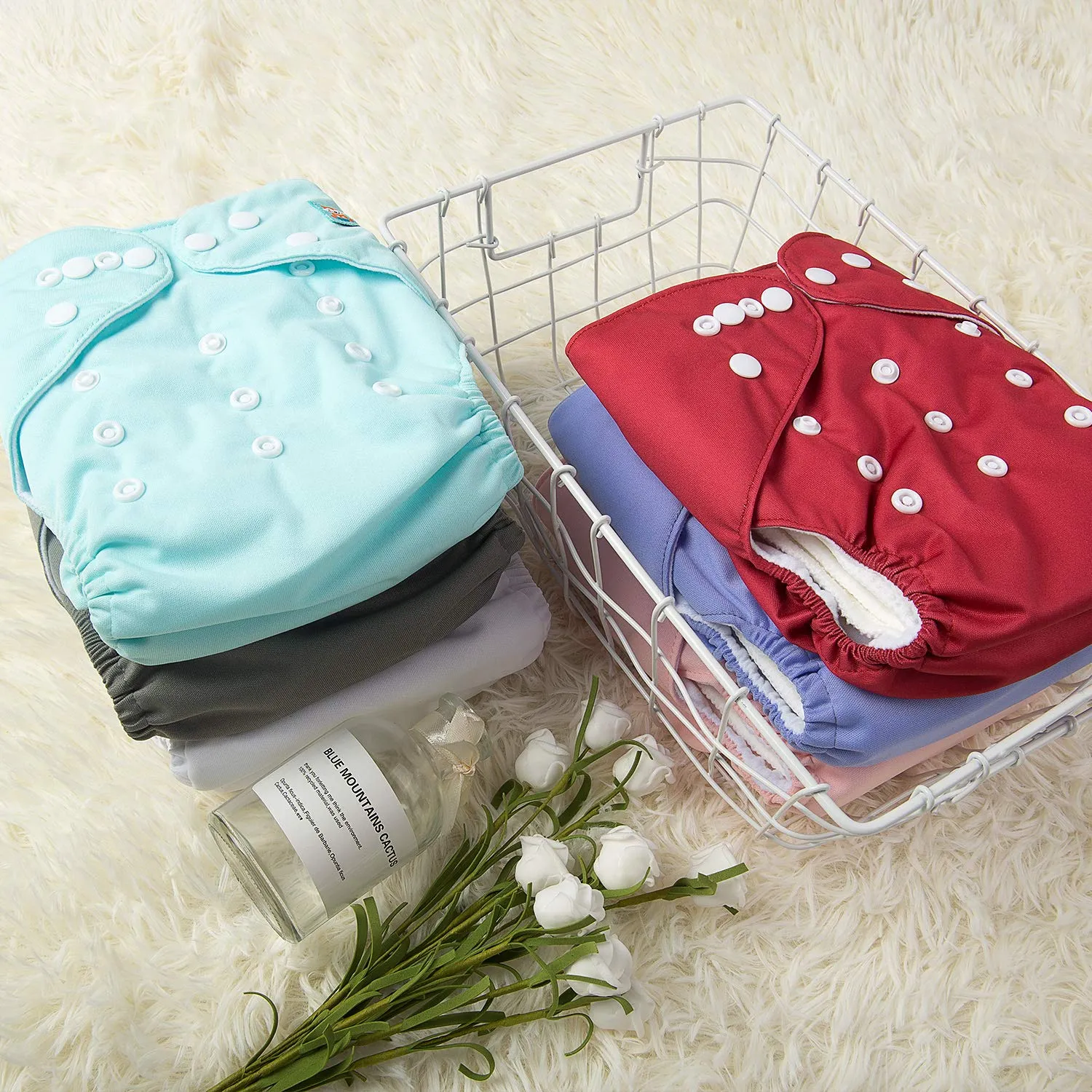 ALVABABY 6 Pack Cloth Diaper with 12 Inserts One Size Adjustable Washable Reusable Diaper Cover for Baby Girls and Boys