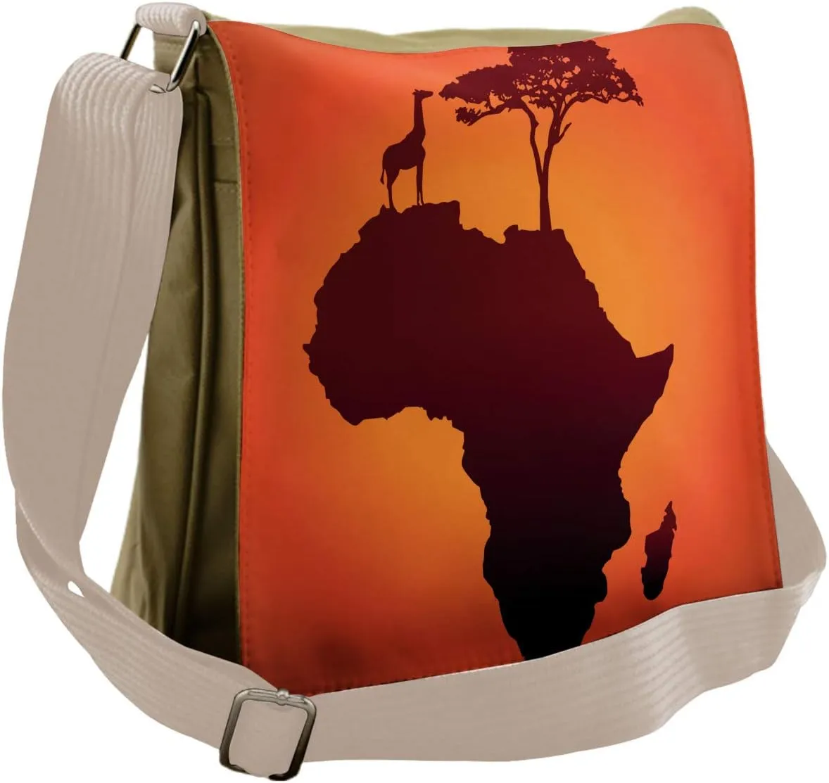 Ambesonne African Messenger Bag, Savannah Map with Continent, Unisex Cross-body