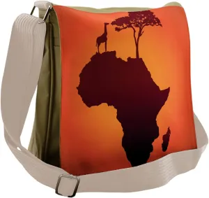 Ambesonne African Messenger Bag, Savannah Map with Continent, Unisex Cross-body
