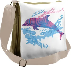 Ambesonne Animal Messenger Bag, Cartoon Jumping Dolphin, Unisex Cross-body