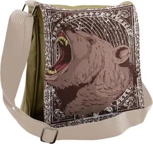 Ambesonne Animal Messenger Bag, Growling Grizzly Bear, Unisex Cross-body