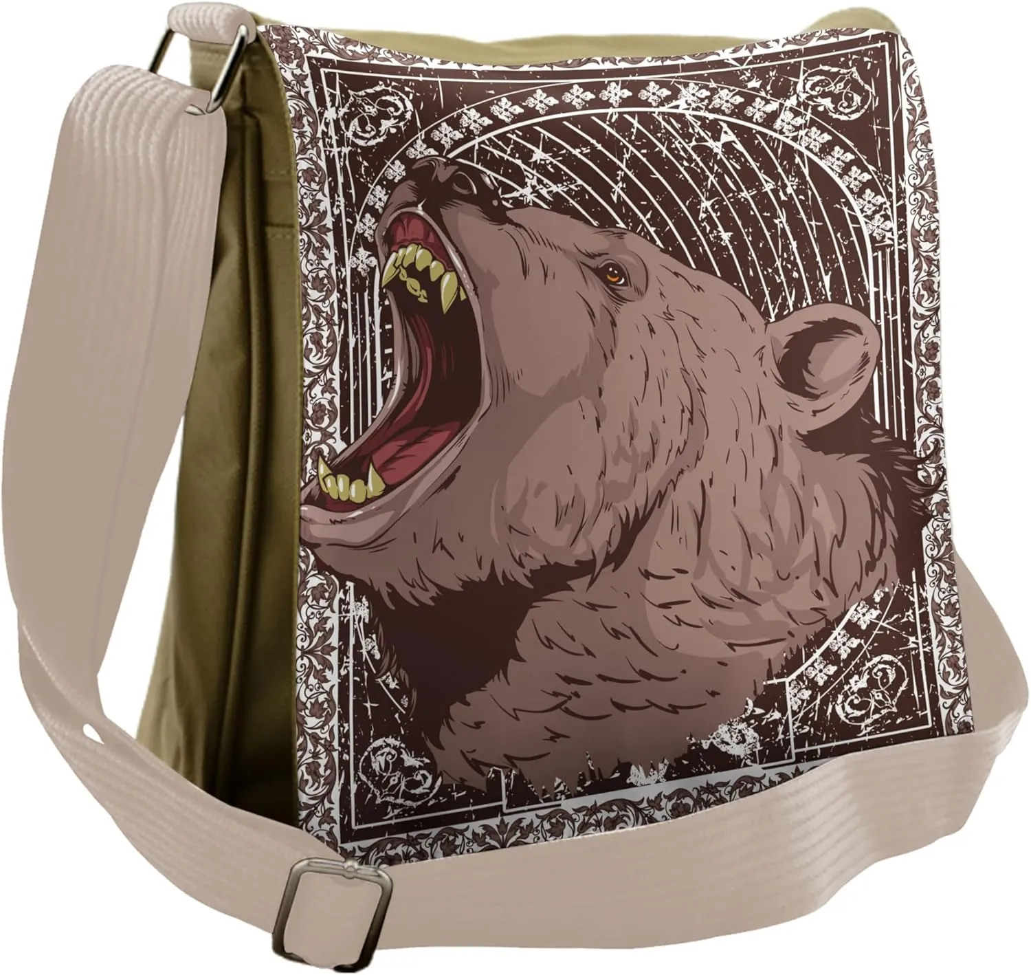 Ambesonne Animal Messenger Bag, Growling Grizzly Bear, Unisex Cross-body