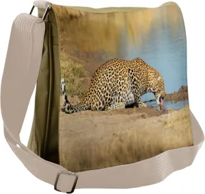 Ambesonne Animal Messenger Bag, Leopard in Savannah Print, Unisex Cross-body