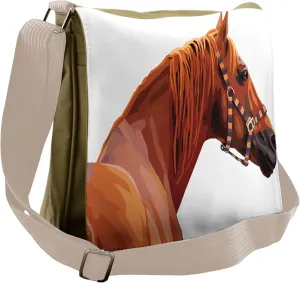 Ambesonne Animal Messenger Bag, Race Jokey Horse Nature, Unisex Cross-body