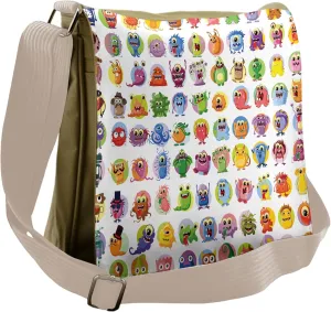 Ambesonne Animation Messenger Bag, Mosters Cartoon, Unisex Cross-body