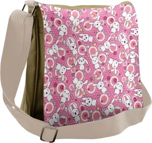 Ambesonne Anime Messenger Bag, Rabbits Humor, Unisex Cross-body