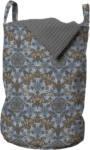 Ambesonne Antique Oriental Laundry Bag, Rhythmic Inspired Grunge Flowers Illustration, Hamper Basket with Handles Drawstring Closure for Laundromats, 13" x 19", Pale Sky Blue Pale Sepia