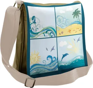 Ambesonne Beach Messenger Bag, Maritime Themed Waves, Unisex Cross-body