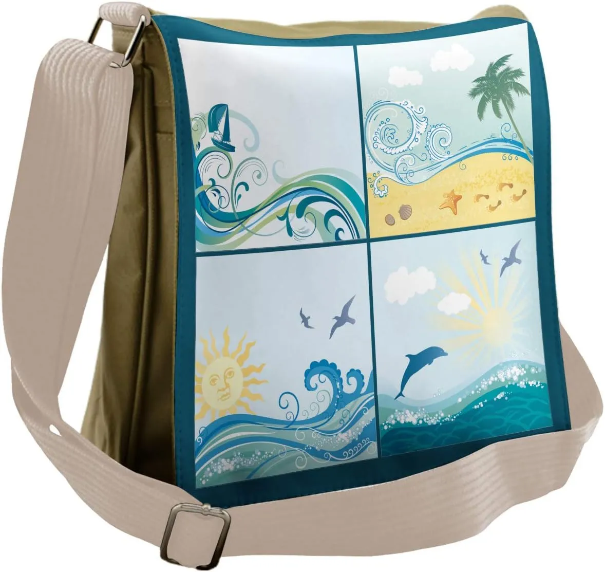 Ambesonne Beach Messenger Bag, Maritime Themed Waves, Unisex Cross-body