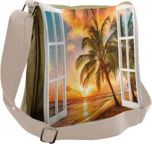 Ambesonne Beach Messenger Bag, Sea Ocean Palms Scenery, Unisex Cross-body
