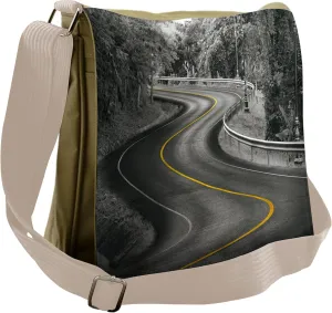 Ambesonne Black and White Messenger Bag, Asphalt Road, Unisex Cross-body