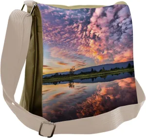 Ambesonne Blue Messenger Bag, Reflections on Water View, Unisex Cross-body