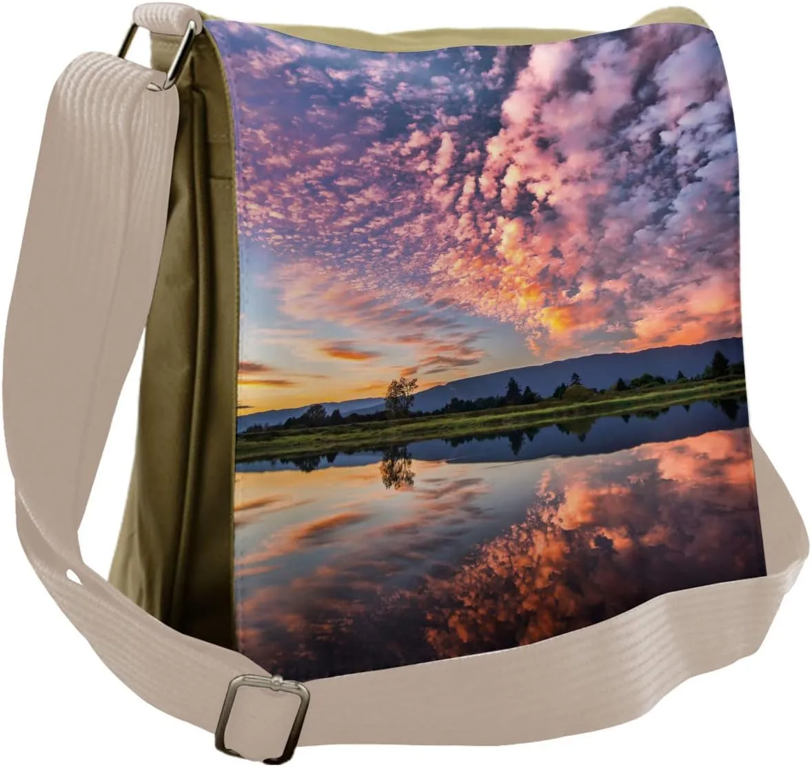 Ambesonne Blue Messenger Bag, Reflections on Water View, Unisex Cross-body