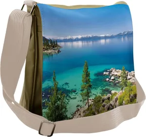 Ambesonne Blue Messenger Bag, Tranquil Tahoe Shoreline, Unisex Cross-body