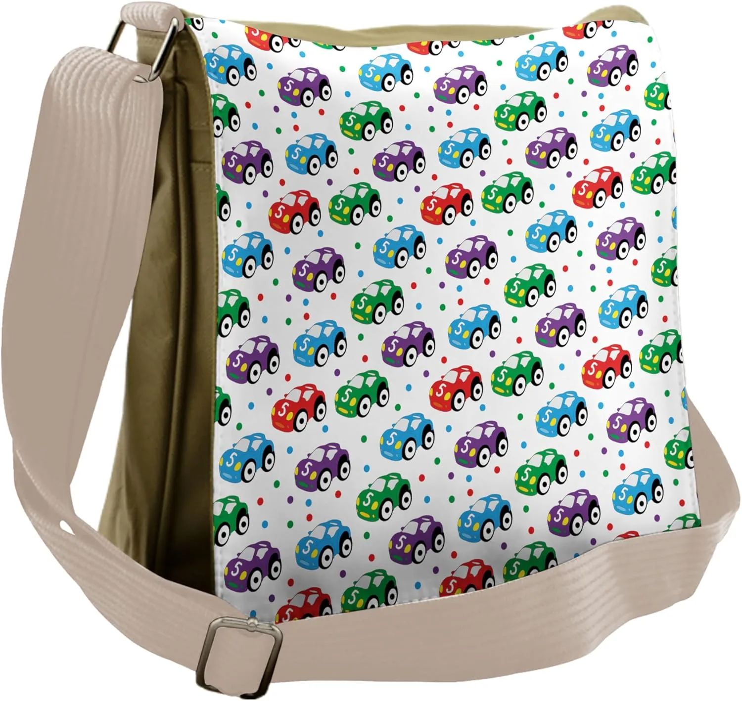 Ambesonne Cars Messenger Bag, Colorful Cartoon Automobile, Unisex Cross-body