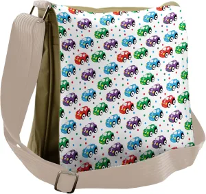 Ambesonne Cars Messenger Bag, Colorful Cartoon Automobile, Unisex Cross-body