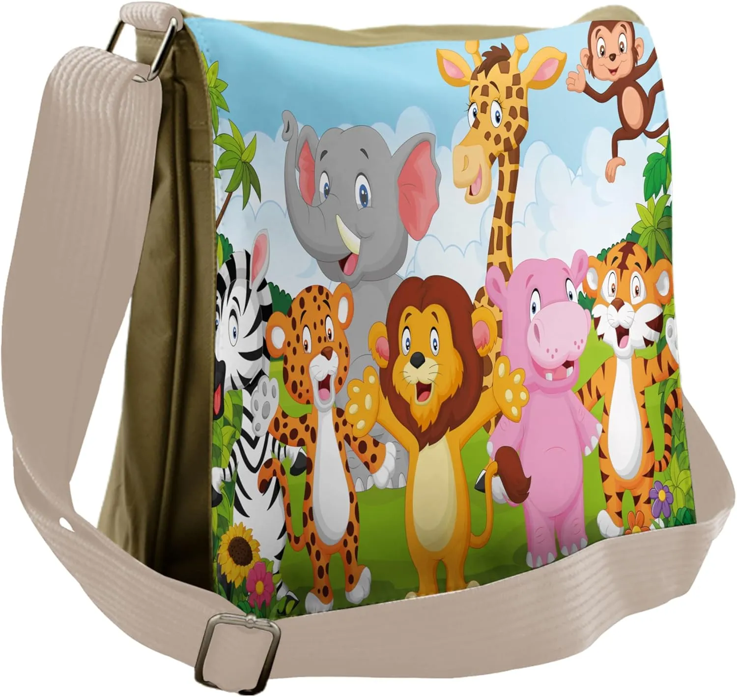 Ambesonne Cartoon Messenger Bag, Comic Savannah, Unisex Cross-body