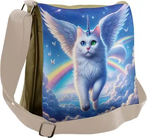 Ambesonne Cat Messenger Bag, Pegasus Kitty Flies Clouds Sky, Unisex Cross-body