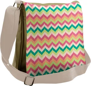 Ambesonne Chevron Messenger Bag, Sixties Funky Strokes, Unisex Cross-body