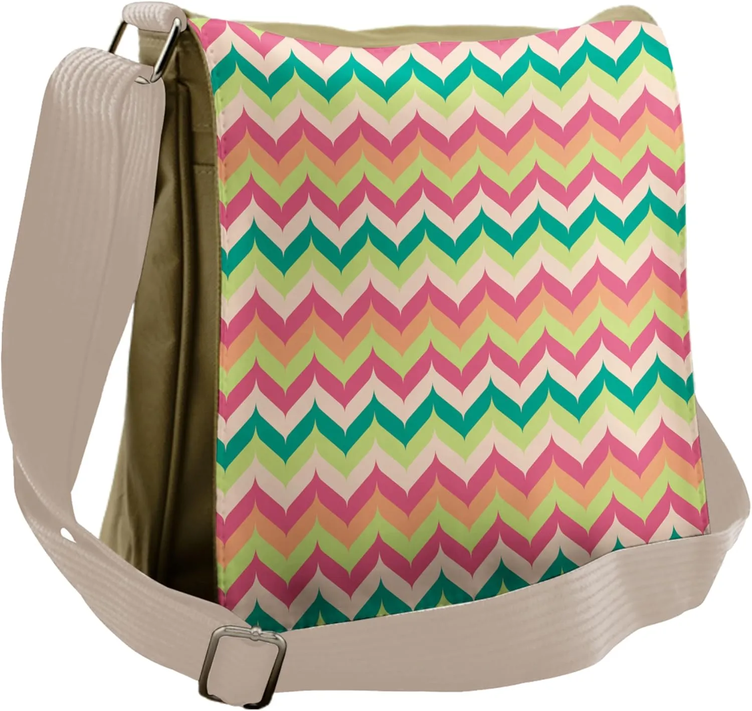 Ambesonne Chevron Messenger Bag, Sixties Funky Strokes, Unisex Cross-body