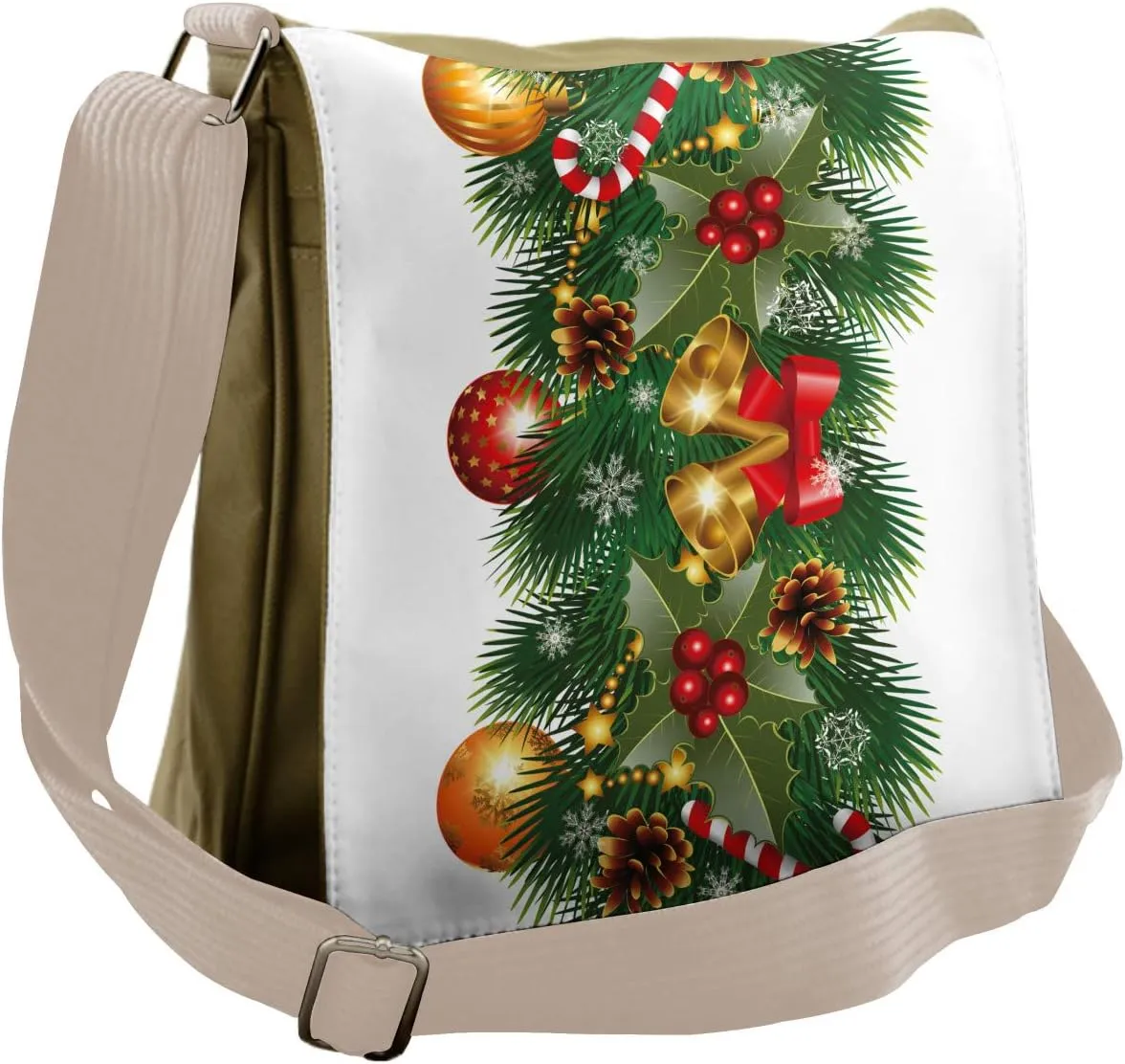 Ambesonne Christmas Messenger Bag, Noel Tree Ornaments, Unisex Cross-body